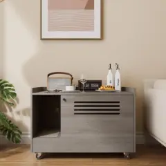 GDFStudio George Modern 32.7" Wood Hidden Cat Litter Box Furniture with Shelf