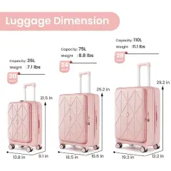 3 PCS Expandable 100% PC Hard Shell Luggage Set with Front Pocket, 360&deg; Spinner Wheels and TSA Lock,  20"+24"+28" 4Q - ModernLuxe