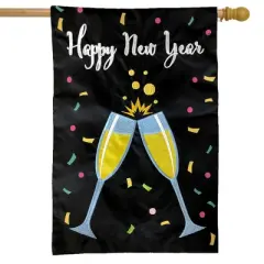 Happy New Year Applique House Flag Champagne Glasses 28" x 40" Briarwood Lane