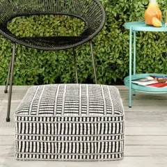 Wonda Square Woven PET Polyester Pouf Black/White - WyndenHall