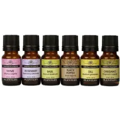 Plantlife Herb Sampler Set 6-Pack (Thyme, Rosemary, Basil, Black Pepper, Dill, Oregano) Aromatherapy Essential Oils &ndash; No Additives, 10 ml