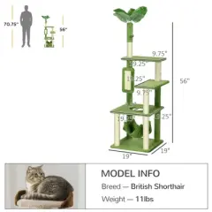 Chery Life 56" Cat Tree for Indoor Cats with Hammock, Cat Tower with Scratching Post, Platforms, Play Ball and Anti-tipping Device, Green