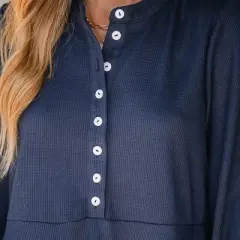 Women's Navy Blue Half-Placket Mini Dress - Cupshe