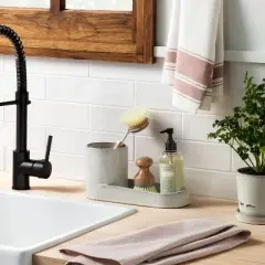 Stoneware Kitchen Sink Caddy Sour Cream - Hearth & Hand&trade; with Magnolia: Glazed Utensil & Sponge Organizer