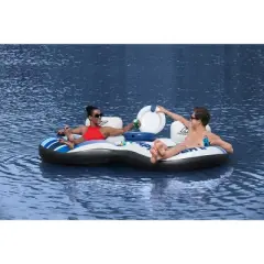 Bestway Hydro-Force Rapid Rider Inflatable Double Water River Tube Float for 2 People with Built-In Backrest, Handles, and Cupholders, Blue