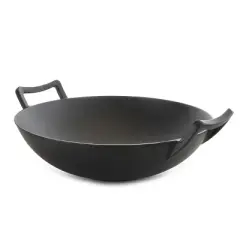 MegaChef 2 Piece 14 Inch Heavy Duty Cast Iron Wok with Wood Lid