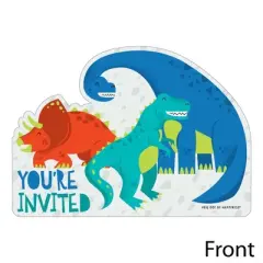 Big Dot of Happiness Roar Dinosaur - Shaped Fill-in Invites - Dino Mite T-Rex Baby Shower or Birthday Party Invite Cards with Envelopes - Set of 12