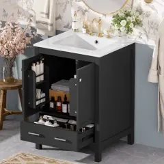 ChicFurnit 24/30/36 Inch Bathroom Vanity with Sink Freestanding Storage Cabinet with Soft Close Doors Function Storage for Bathroom, 18.3"*24"*33.9"