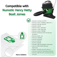Nispira 604015 Vacuum Cleaner Microfibre Poly Dust Bags for Henry Numatic Hetty Basil James, 12 Packs