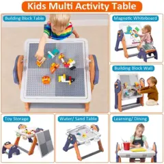 8-in-1 Kids Table and Chair Set, Foldable Kids Activity Table , Toddler Activity Table Building Block Table, Water Table Sand Table Sensory Table