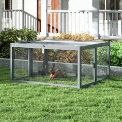 AZL1 Life Concept Pet Crates and Houses Folding Rabbit Hutch with Lockable Doors and Ground Stakes, Rabbit House, Gray, 43.3"*37"*21.2"