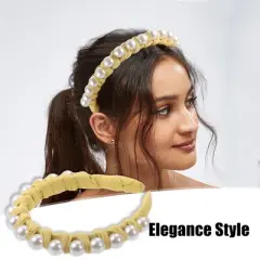 Unique Bargains Women's Fashion Faux Pearl Braided Tape Headband Hairband 0.79 Inch Wide 1 Pc