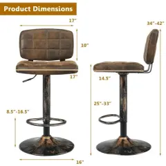 Costway Set of 4 Adjustable Bar Stools Swivel Bar Chairs w/Backrest Retro Brown
