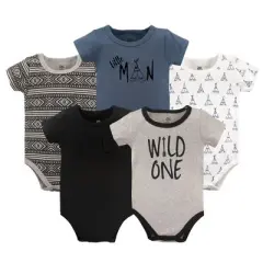 Yoga Sprout Baby Boy Cotton Bodysuits 5pk, Wild One
