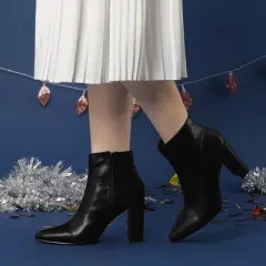 Perphy Women's Pointed Toe Side Zip Block Heeled Ankle Boots