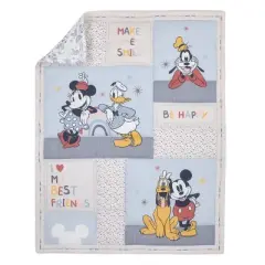 Disney Mickey and Friends Blue, Oatmeal, and Red 3 Piece Nursery Mini Crib Bedding Set - Comforter and Two Fitted Mini Crib Sheets