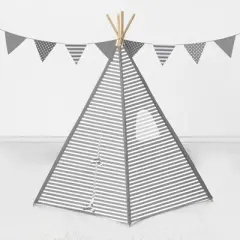 Bacati - Gray Stripes Play Tent for Kids/Toddlers, 100% Cotton Percale Fabric Cover 