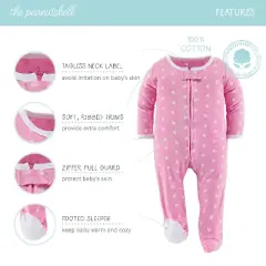 The Peanutshell Floral Love Footed Baby Sleepers for Girls, 3-Pack