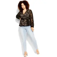 Women's Plus Size Lace Fly Away Top - Black | CITY CHIC