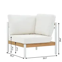 Decksplore 6 Piece Teak Seating Group Outdoor Sectional Set, Indoor-Outdoor Conversation Set L-Shaped Sofa with Dining Table