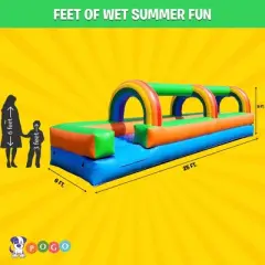 Pogo Bounce House Crossover Inflatable Water Splash and Ride Waterslide for Kids with Splash Pool, Blower and Stakes - Rainbow - 25'L x 9'W x 6'H