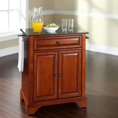 LaFayette Solid Black Granite Top Portable Kitchen Island Wood/Classic Cherry Finish - Crosley