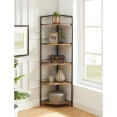 63.75" Beeme 5 Tier Corner Bookshelf Sand Black/Light Pure Copper - HOMES: Inside + Out