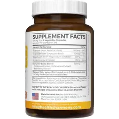 Vitamin C Immune Support Capsules, Immunity Supplement with Magnesium Zinc Vitamin C and D, Health's Harmony, 60, 120 or 180ct
