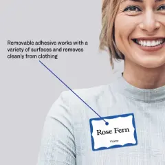 Avery Customizable Name Tags, 2-1/3" x 3-3/8", White with Blue Border, 6 Packs of 100, 600 Removable Name Badges Total (44144)