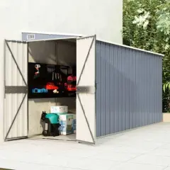 vidaXL Storage Shed Wall-mounted Garden Shed for Backyard Galvanized Steel - Gray 46.5" x 150.4" x 70.1"