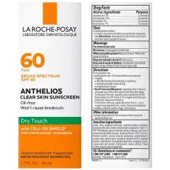 La Roche Posay Anthelios Clear Skin Fast Drying Face Sunscreen for Acne Prone Skin - SPF 60 - 1.7oz