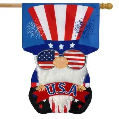 Patriotic Gnome Fourth of July Applique House Flag 28" x 40" Briarwood Lane