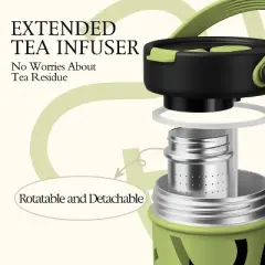 20 oz Spill Proof Tumbler with Top Handle, Straw & Tea Strainer - 6-Layer Insulated Cup-Green