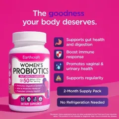 Earthcraft Women's Probiotic + Prebiotic for Vaginal and Digestive Wellness - Daily Capsule 120ct