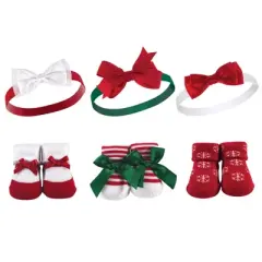 Hudson Baby Infant Girl Headband and Socks Giftset 6pc, Christmas Snowflake, One Size