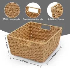 KOVOT Set of 3 Woven Wicker Storage Baskets with Built-in Carry Handles - 9.75"L x 8.5"W x 4.5"H