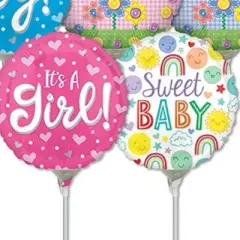 LoonBalloon 9 Inch Baby Stick Value Pack Balloons (30 Pack) - Pre-Inflated