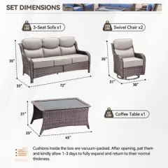 Gymojoy Outdoor Patio Sofa Chairs Coffee Table with Swivel Chairs for Garden  Yard
