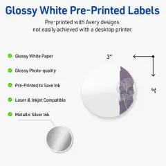 Avery Round Labels, Floral Design, 3" Diameter, 60ct