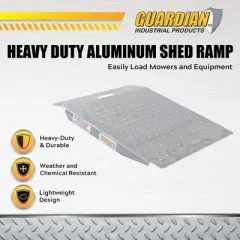 Guardian Heavy Duty Aluminum Shed Ramp, Portable Loading Ramp for Mowers and ATVs, Garage and Driveway, 750 Pound Capacity, Silver