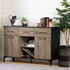 Valet Buffet with Wine Storage Weathered Oak and Black - South Shore