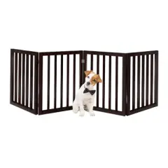 Indoor Pet Gate - 4-Panel Folding Dog Gate for Stairs or Doorways - 73x24-Inch Freestanding Pet Fence for Cats and Dogs by PETMAKER (Brown)