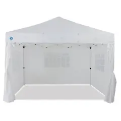 Z-Shade Venture 12 x 10 Foot Outdoor Garden Pop Up Canopy Tent with Light Filtering Side Panels and a 4 Pack of 5 Pound Leg Weight Plates, White
