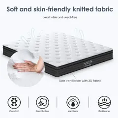 Queen Size Mattress,10 Inch Hybrid Mattress, Individually Pocketed Innerspring, Medium Firm