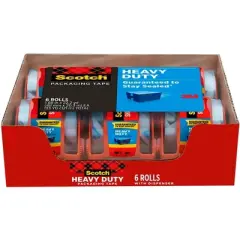 Scotch Heavy Duty Shipping Packaging Tape with Dispenser, 1.88 x 800 Inches, Clear, Pack of 6