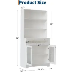 Pantry Cabinet with Glass Doors, 3-Tier Open Shelf Kitchen Pantry Storage Cabinet with Drawer & Adjustable Shelves