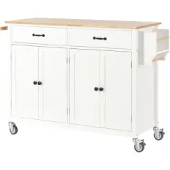 54.3 Inch Width Kitchen Island Cart with Solid Wood Top, 4 Door Cabinet, Two Drawers, Spice Rack and Locking Wheels-ModernLuxe