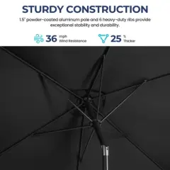 Heynemo 6.5 x 10 Ft Rectangular Patio Umbrella, Outdoor Table Market Umbrella with Crank, 6 Steel Ribs, Polyester Canopy, Tilt Umbrella