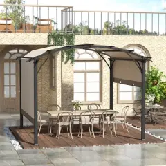 Outsunny 11' x 11' Outdoor Retractable Pergola Canopy with Sun Shade Unique Design Canopy Patio Metal Shelter for Garden Porch Beach