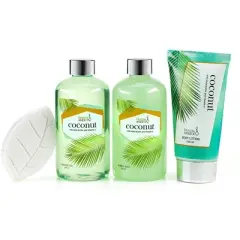 Coconut Bath Gift Set in Wood Round Holder